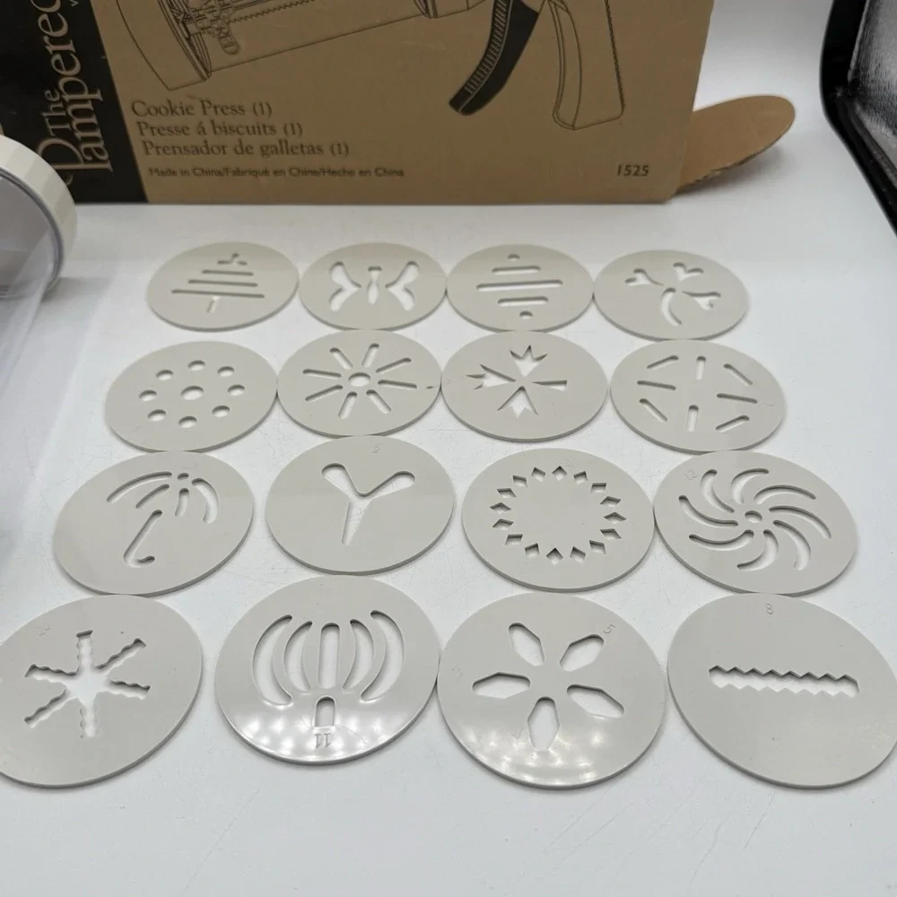 Retired Pampered Chef Cookie Press W/16 Disc Patterns Complete‎ Model 1525 EUC